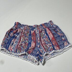 Joey B Girls Shorts Pull On Size Large Floral Beach Summer Flowy Blue Pink